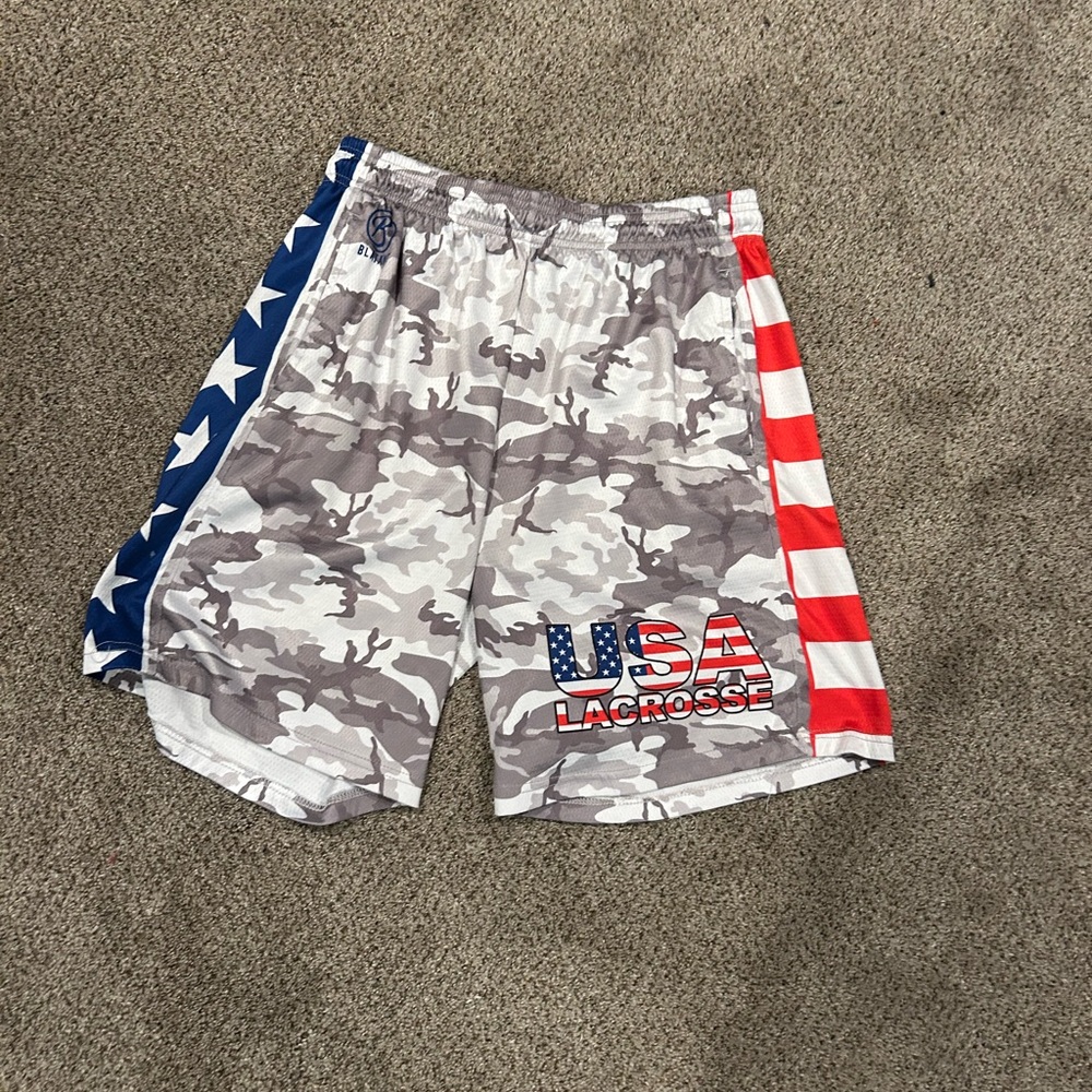 USA Lacrosse Camo Men's Shorts - Gray, Blue, Red